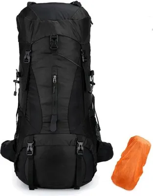 Produktbild von Famanu Wanderrucksack 70L - Leicht, Wasserfest, mit Regenhülle, Schwarz
