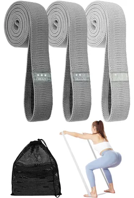 Produktbild von Set aus 3 langen Fitnessbändern, Widerstandsbändern mit Tragetasche und Trainingsanleitung