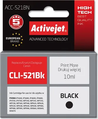Produktbild von Activejet ACC-521BN Tintenpatrone (Ersatz für Canon CLI-521Bk; Höchst; 10 ml; schwarz)