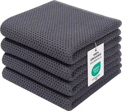 Produktbild von Geschirrtücher 100% Baumwolle 4er Set Saugfähig Dunkelgrau 32x72cm