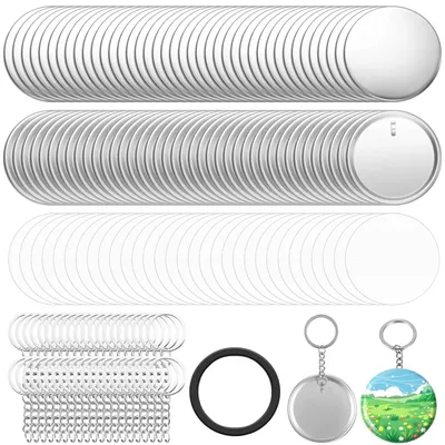 Button-Rohlinge weiß 58 mm, 60 Stück, Schlüsselanhänger-Set