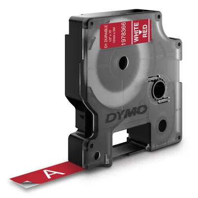 Image de DYMO D1 Durable - White on Red - 12mm ruban d'étiquette