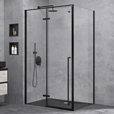 Produktbild von doporro Duschkabine Duschabtrennung 90x100x195cm Eckdusche schwarz mit Duschwanne ESG-Sicherheitsglas Klarglas inkl. Easy-Clean-Beschichtung Ravenna64