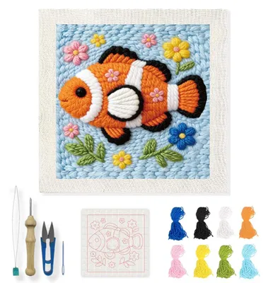 Punch Needle Set Clownfisch 9,4x9,4 cm DIY Stickerei für Erwachsene