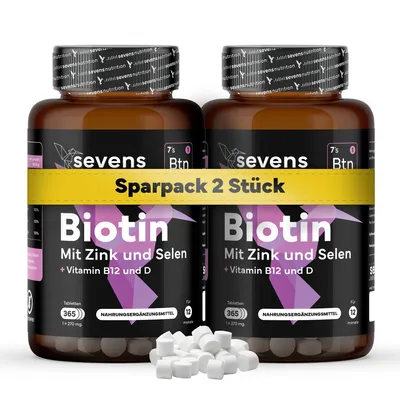 Produktbild von Pack 2x Biotin hochdosiert 10.000 mcg - Biotin Zink Selen B12 - Tabletten für Haarwuchs, Haut & Nägel, 730 Tabletten für 1 Jahr, Nahrungsergänzung ohne Zusatzstoffe