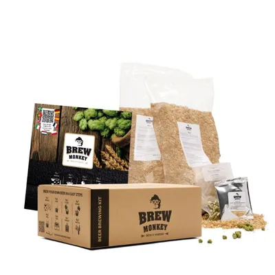 Produktbild von Brew Monkey® Bierbrauset Nachfüllpack Helles/Blond | 5 Liter Bier | 6,4% Vol. | Hochwertigen Bier Zutaten | Malz. Hopfen und Hefe | Umfassendes Anleitung | Bier Brauen in der Küche