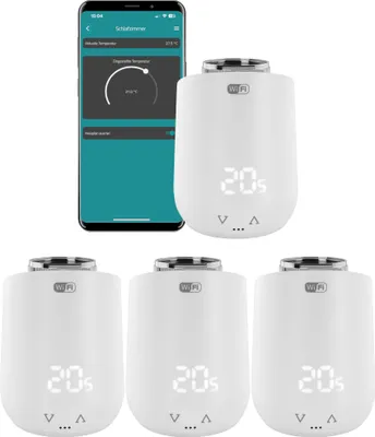 Produktbild von Eurotronic Comet WiFi Heizkörperthermostat Set - Smart Home Heizungssteuerung für 4 Heizkörper inkl. gratis App und Ventil-Adapter-Gutschein | Kompatibel mit jedem WLAN Router (2,4 GHz)
