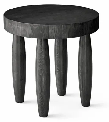 Image de Table d'appoint de style moderne, noire, pieds en bois, plateau en bois, table ronde