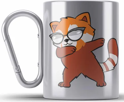Produktbild von Trendation - Cooler Roter Panda Edelstahl Tasse Karabiner Musik Kinder Geschenkidee für Jungs Mädchen Lustige Grafik Dab Dancing (Silber)