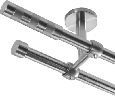 Produktbild von Gardinenstange mit Deckenhalterung I Metall Edelstahl Look 2-läufig Ø 16mm I D21