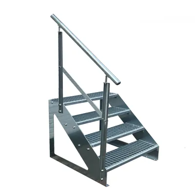 Obrázok produktu pre Oceľový rošt Voľne stojace schody 4 stupne Pozinkované + zábradlie vľavo - (d x š x v) 82cm x 80cm x 76cm