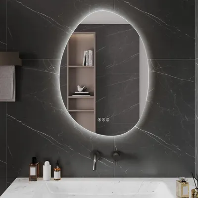 Produktbild von Ovaler LED-Badezimmerspiegel - 20 cm - Dimmbar - Beschlagfrei - Bruchsicher - Bluetooth-Lautsprecher