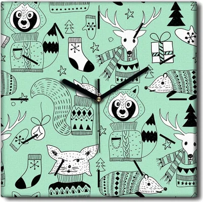 Produktbild von Coloray Uhr auf Leinwand 30x30 cm Wand Uhr Dekoration Wohnzimmer Segeltuch schwarze Hände -Skandinavien Zoo Tier.