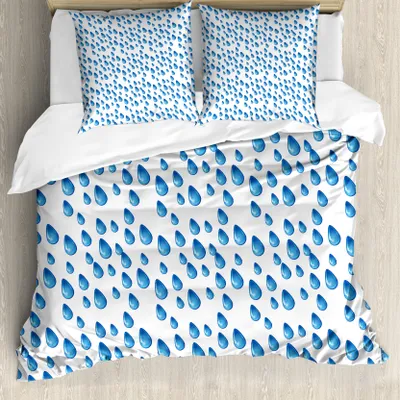 Produktbild von ABAKUHAUS Herbst Bettbezug, Regentropfen im Wasser Herbst, Milbensicher Allergiker geeignet mit Kissenbezügen, 200 cm x 200 cm - 80 x 80 cm, Blau und weiß
