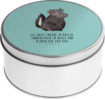 Produktbild von Mr. & Mrs. Panda Blechdose Stinktier Mädchen - Türkis Pastell - Geschenk, Kaffeedose, Skunk, Yoga, Vorratsdosen, Keksdose, Namaste, Vorratsdose, Raubtier, Wildtier, Dose