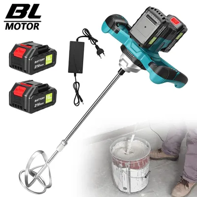 Produktbild von Industrie Rührwerk für Zement und Farbe - Handmixer - 6-fach Drehzahl einstellbar - Akku betrieben kabellos - Für Mörtel Putz Spachtel - Mit 2 Akkus
