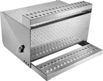 Image de Boîte à outils pour semi-remorque, 790 x 770 x 485 mm Boîte à outils robuste en aluminium diamanté, boîte de rangement étanche pour marchepied de cabine avec loquet amortisseur pour camions à plateau, grues et semi-remorques