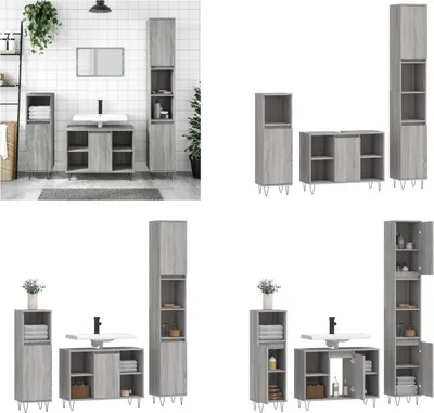 Produktbild von vidaXL 3 tlg. Badmöbel Set Grau Sonoma Holzwerkstoff - Badmöbel Set - Badmöbel Sets - Badezimmerschrank - Badezimmermöbel