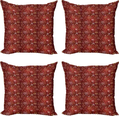 Produktbild von ABAKUHAUS Weihnachten Kissenbezug Set (4 Stück), Schneeflocken, Moderner Doppelseitiger Digitaldruck, 50 cm x 50 cm, Rot, Gelb und Weiß