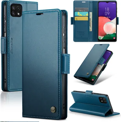 Produktbild von Galaxy A22 5G Hülle, Leder Brieftasche Kartenfach Schutzhülle mit Standfunktion für Samsung Galaxy A22 5G Blau