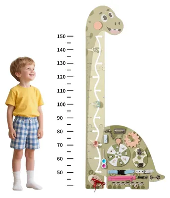 Produktbild von Dinosaurier Messlatte - Montessori Busy Board - Sensorisches Aktivitätsbrett - Pädagogisches Wandspielzeug - Holz - Für Kinder 3–6 Jahre - Kinderzimmerdeko