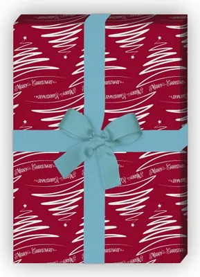 Produktbild von Weihnachts Geschenkpapier mit Weihnachtsbaum Merry Christmas, rot - G8227, 32 x 48cm
