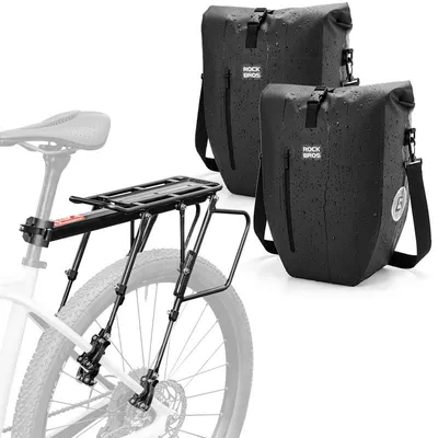 Produktbild von ROCKBROS Fahrrad Gepäckträger Aluminium Verstellbar 26-29 Zoll mit 2er Set Gepäckträgertaschen 20L Schwarz Schnellspanner Reflektor