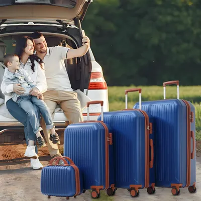 Produktbild von Merax Gepäckset 4-teilig (14"/20"/24"/28") – ABS Hartschalenkoffer mit TSA-Schloss, Teleskopgriff & 360°-Doppelrollen, erweiterbar, Blau