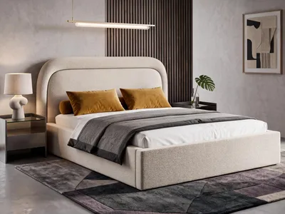 Produktbild von Polsterbett BONIA 160x200 cm mit Bettkasten, Stauraum und Metall-Lattenrost – Bouclé Stoff Creme