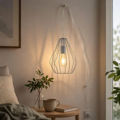 Produktbild von Hängelampe mit Steckdosenanschluss Kabelschalter verstellbar L: max. 5,5 m E27 Grau XXL Pendelleuchte Wohnzimmer Hängeleuchte