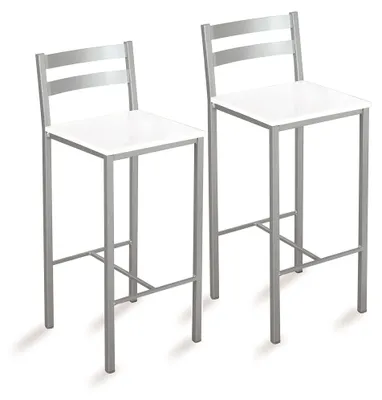 2er-Set Küchenhocker, Sitzhöhe 60 cm, Kunstleder, weiß