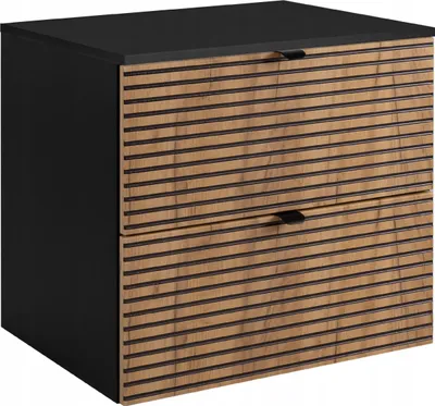 Zdjęcie produktu dla RODAN | Szafka Pod Umywalkę - 60 Cm - Brązowo-Czarna - LOFT - MDF - Ryflowane Fronty - Czarny Blat