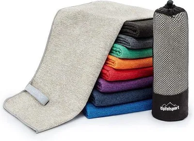 Image de Unyqoos® Serviette en microfibre XXL, 200 x 90 cm, couleur gris clair (brossé), ultra-légère et à séchage rapide, idéale pour les voyages et le sport