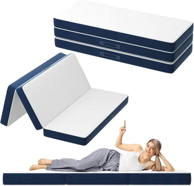 Image de DEWINNER Matelas Pliant Triple,120x195x15cm, Matelas d'invité Polyvalent, 15cm Mousse épaisse, Housse Amovible et Lavable en Machine