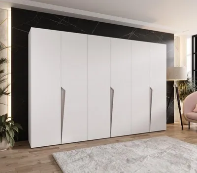 Obrázek produktu pro Velká šatní skříň 300 cm SORAYA 1 - bílá / kašmírové úchyty