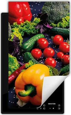 Produktbild von DarHaus Herdabdeckplatte 1 teilig 30x52 cm Anti Rutsch Matte Aufrollbar, bunt - Gemüse