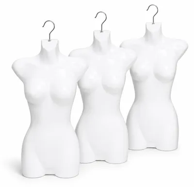 Produktbild von 3er Set Torso Weiblich - 70 cm Damentorso aus Kunststoff - Oberkörper Halbplastik in Farbe weiß - Mannequin Büste - Halbplastischer Damenbody - Puppe Figur - Schaufensterpuppe mit Haken