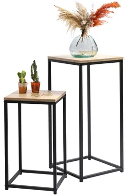 Image de Set de 2 tables gigognes en bois et métal "Loft" - Noir - H 74/54 x P 24/30 x L 34/30 cm