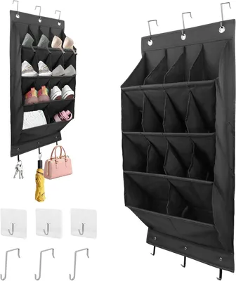 Imagen del producto de Organizador colgante para zapatos con 14 compartimentos grandes, autoadhesivo, con 3 ganchos metálicos, color , ideal para almacenamiento