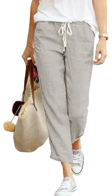 Productafbeelding van Solidchoice - Dames Luchtige 7/8 Linnen Broek met Zakken