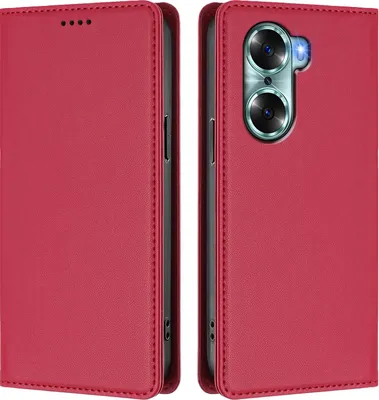 Obrázek produktu pro Kožené pouzdro pro Honor 60, magnetické flipové pouzdro zPolyuretankůže se stojánkem Červená