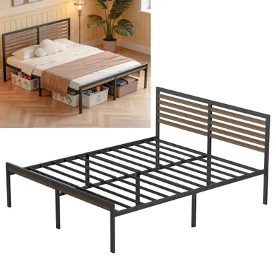 Obrázek produktu pro TRMLBE Kovová postel, rám pro manželskou postel, nadčasový design, tichý spánek, úložný prostor, černá, 140 x 200 cm