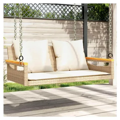Produktbild von Hängebank mit Kissen Beige 109x62x40 cm Poly Rattan für Terrasse, Garten, Balkon, Pool