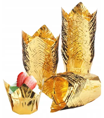 Produktbild von Elhandel Goldene Tulpen-Muffinförmchen aus Papier, 50 Stück