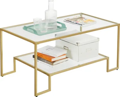 Produktbild von VASAGLE Couchtisch mit 2 Ablagen aus Hartglas 100 x 55 x 45 cm