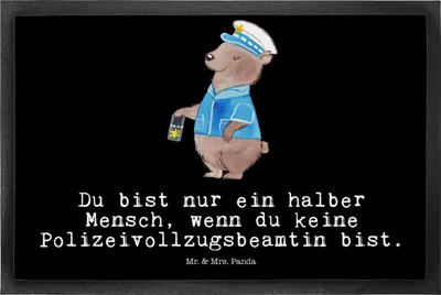 Produktbild von Mr. & Mrs. Panda Türmatte Polizeivollzugsbeamtin Herz 50 x 75 cm - Schwarz - Geschenk, Polizistin, Polizei, Fussmatte, Fußabtreter, Fußabstreifer, Schmutzfangmatte