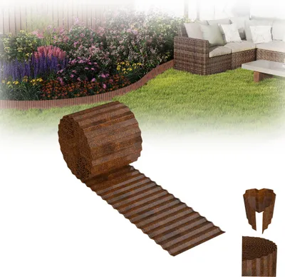 Image de XINZI Bordure de pelouse Bordure de parterre en métal, bordure de parterre ondulée galvanisée, décoration de jardin pour parterres surélevés, aménagement paysager, couleur rouille (20 m, 15 cm de haut)