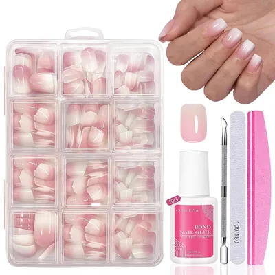Productafbeelding van Nagelverlengingen set, 240 stuks, Frans roze, gradiëntdesign, volledige bedekking, nepnagels