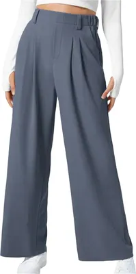 Produktbild von ASKSA Damen Weite Bein Hose Hohe Taille Laessig Sommerhose Einfarbig Freizeithose mit Taschen, Seeblau, Groesse: L