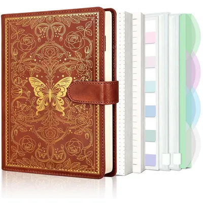 Image de Cahier à spirales A5, rechargeable, 6 anneaux, en similicuirPolyuréthanemarron, 135 feuilles, avec compartiments et fermeture magnétique